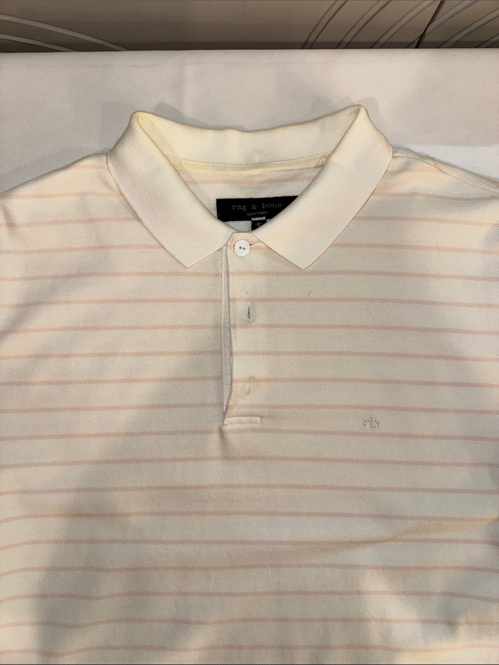 rag & bone Menβs Cream Polo with Light Pink Stripes
